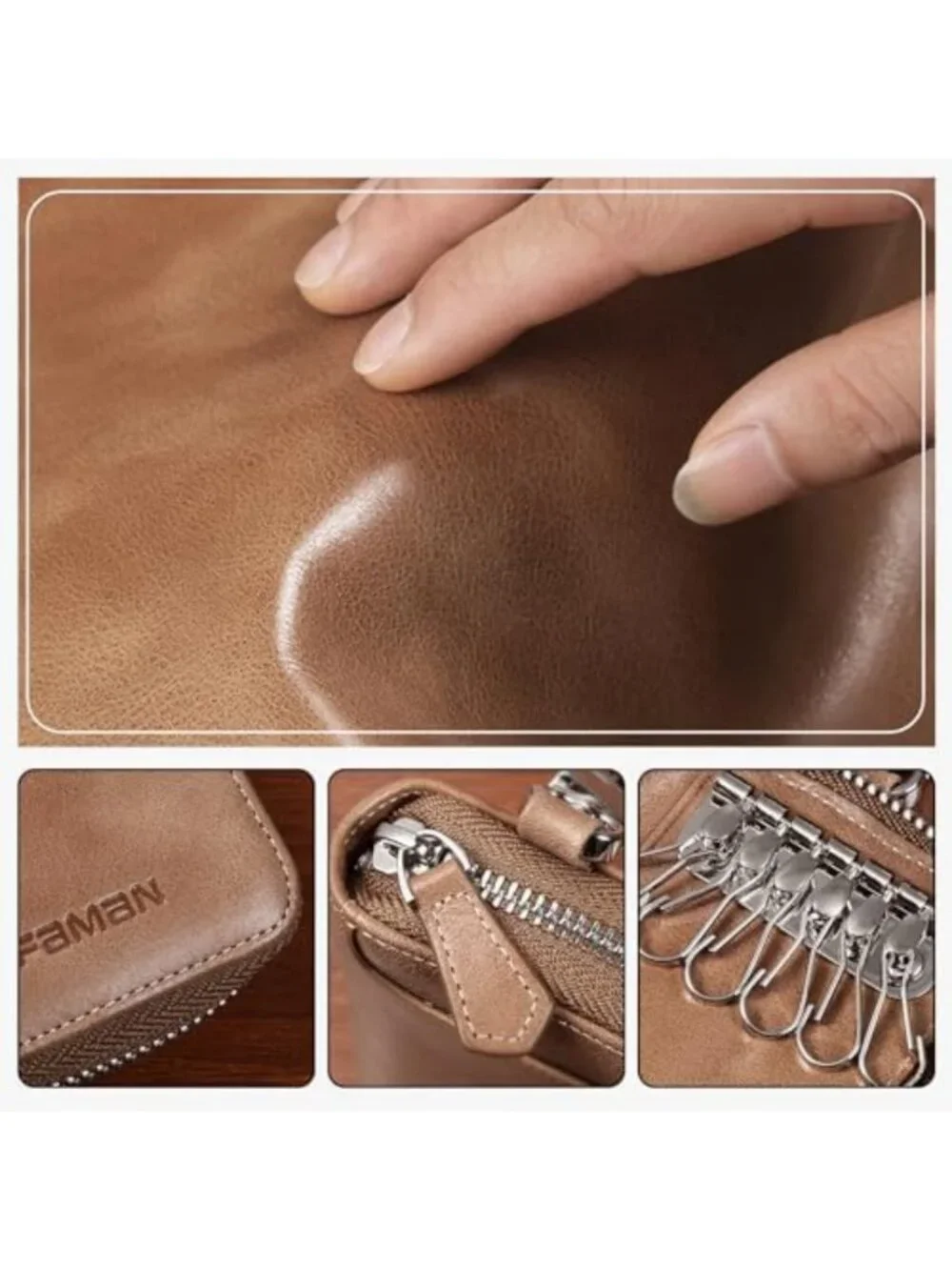 Stylish Genuine Leather Key Case & Card Holder Wallet with 6 Hooks for Men